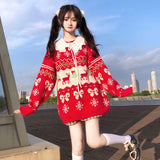 Gothic Lolita Harajuku Style Dressing Autumn Christmas Loose Outer Wear Red Cute Sweater