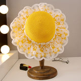 Straw Hat Mesh Little Daisy Seaside Beach Hat Princess Hat Children's Straw Hat