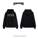 Thrasher Hoodie Autumn and Winter Flame Rainbow Letters Hooded Fleece Lined Sweater