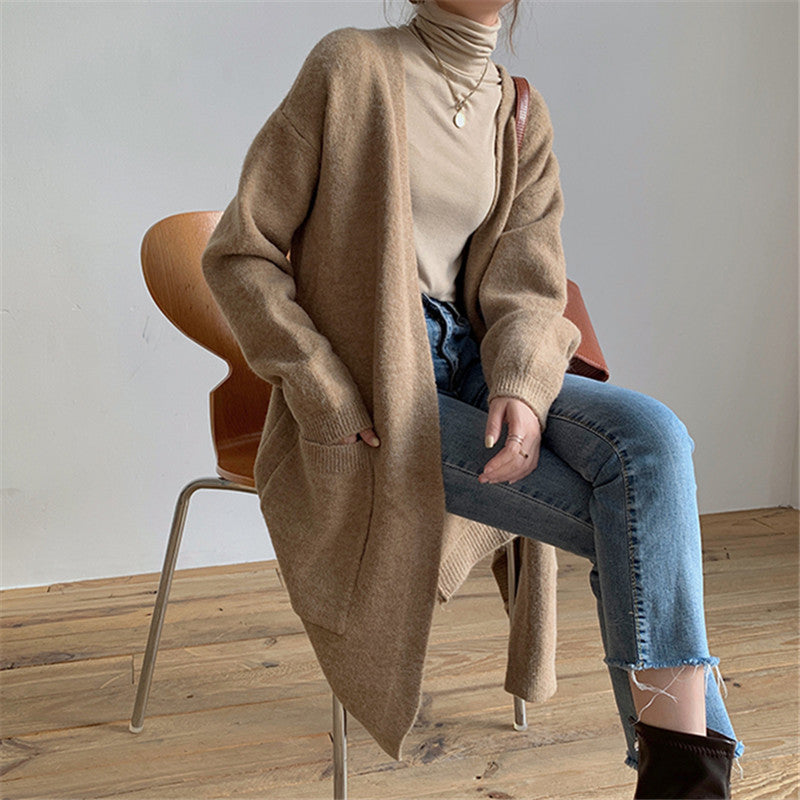 Beth Dutton Outfits Mid-Length Sweater Coat Women's Autumn Loose Knitted Cardigan Outer Shawl