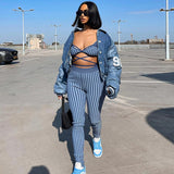 Women Top & Pant 2 Piece Set Summer Stripes Strap Vest Slim-Fit Pants Suit