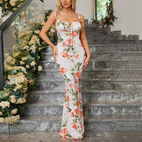 Bella Hadid Dress Floral Print Pleated Backless Tied Spaghetti-Strap Dress