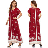 Muslim Women Stylish Kashibo Abaya Muslim Ladies Long Gown Islamic Clothing Jilbab Jalabiya Pullover Print Red Loose-Fitting Maxi Dress