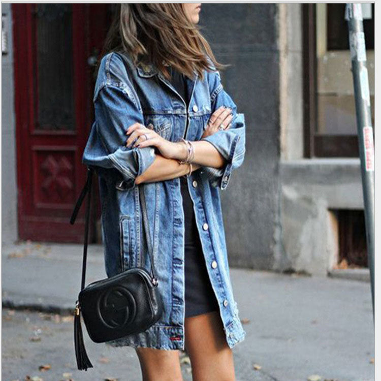 Beth Dutton Outfits Spring and Summer Mid-Length Dark Hole Denim Trench Coat