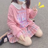 Pastel Gothic Lolita Harajuku Style Clothing Autumn Milk Rabbit Printed round Neck Long Sleeve Sweater