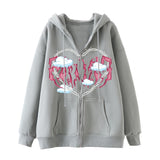 Skeleton Hoodie Winter Fleece Women's Long Sleeve Hoodie Heart-Shaped Clothes Printed Zipper