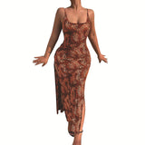 Nina Parker Dresses Sexy Temperament Leopard Print Backless Suspender Dress