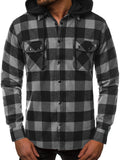 Mens Flannel Jacket with Hoodie Spring Men's Plaid Hooded Shirt Cargo Pocket Removable Hat Casual Long Sleeve Hoodie
