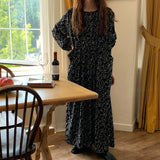 Work Dresses with Pockets Autumn Winter Retro Tea Print Dress for Women