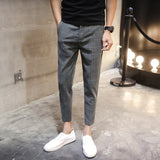Men Suit Pants Summer Plaid Cropped Pants