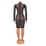 Kesha Black Dress Women's Fashion Sexy Mesh See-through Long Sleeve Nightclub Hot Rhinestone Dress