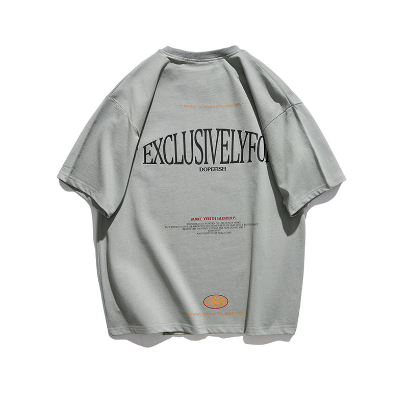 Men's T-shirt Men's Short-Sleeved Summer round Neck Loose and Simple Cotton Letter Couple Tee