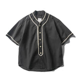 Varsity Jacket for Men Baseball Jackets Short Sleeve Shirt Men Spring Summer Trendy Contrast Baseball Casual Shirt