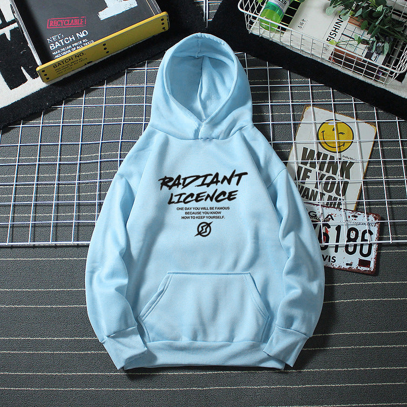 Slogan Graphic Hoodie Blue Printed Coat
