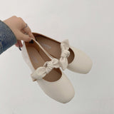 Nude Pumps Block Heel Mary Jane Bowknot Sweet Leather Shoes