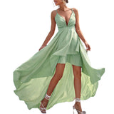 Prom Dresses Summer Banquet Footwear Deep V Sexy Solid Color Dress