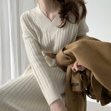 Work Dresses for Girls Autumn and Winter Vintage Knitted Dress Woolen Skirt Women