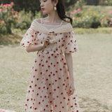 Strawberry Cottagecore Dress  Embroidered Dress Casual Fashionable
