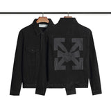 Off White Winter Coat Spring and Autumn Black Arrow Pattern Denim Jacket