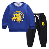 Children Pokemon Pikachu Hoodie & Pant Set Fleece Lined Padded Warm Keeping Winter Clothes Sweatershirt Suit