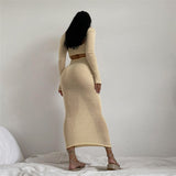Women Top & Skirt 2 Piece Set Autumn and Winter Vest round-Neck Long-Sleeved Dress Two-Piece Set