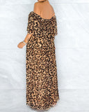 Women Plus Size Maxi Dresses Off-Shoulder Loose Leopard Print Dress