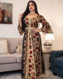 Muslim Women Stylish Kashibo Abaya Muslim Ladies Long Gown Islamic Clothing Jilbab Jalabiya Printed Stitching Robe