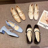 Nude Chunky Heel Mary Jane Shoes