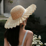 Straw Hat Lace-up Dome Big Brim Beach Hat Sun Hat