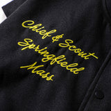 Letterman Jacket Outfit Senior Jackets Varsity Baseball Coat Cartoon Hamburger Embroidered Baseball Uniform Coat Men's Jacket