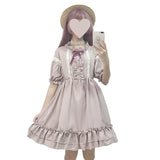 Gothic Lolita Harajuku Style Clothing Summer Large Skirt Lantern Sleeve Lolita Lace Op Dress