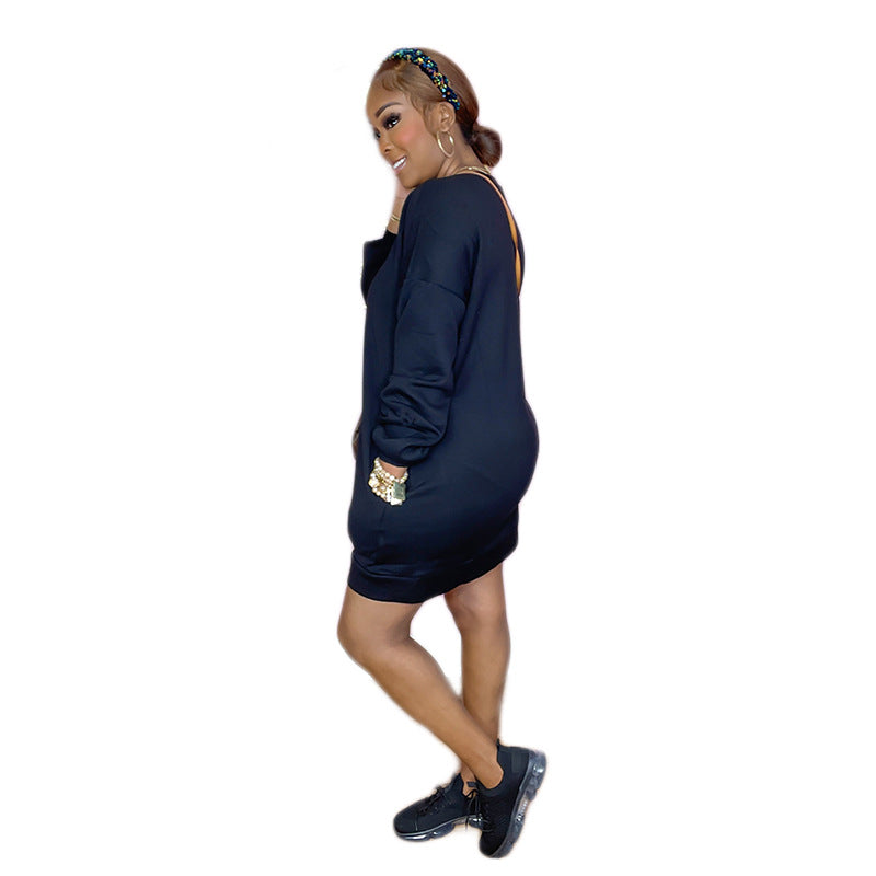 Work Dresses with Pockets Sweater Autumn and Winter Fashion Casual Pocket Dress