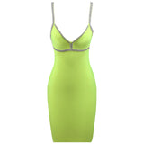 Women Bodycon Dress Sexy Dress Fluorescent Color Diamond Bandage Dress
