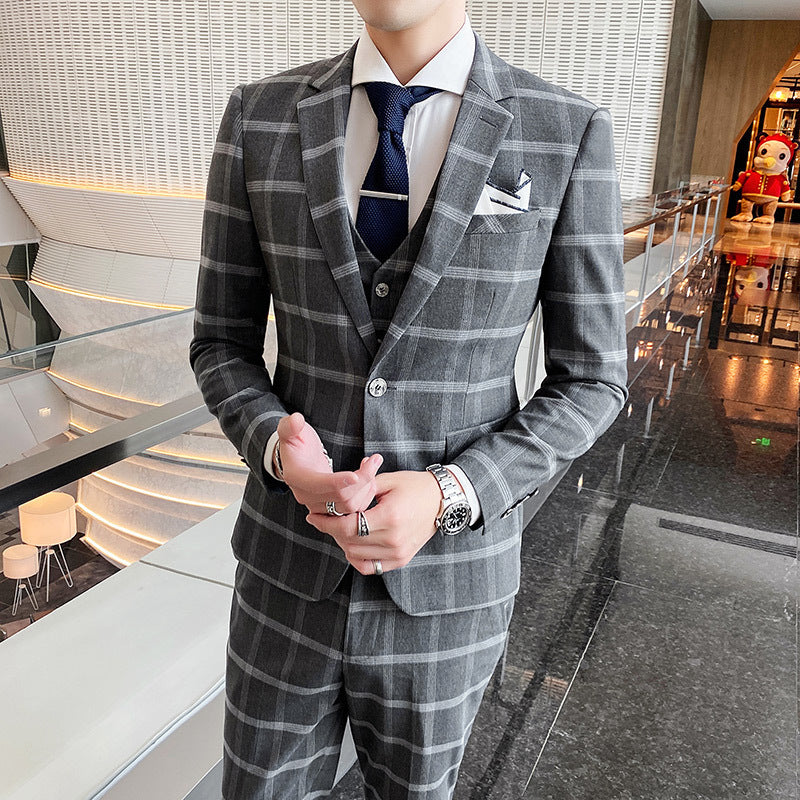 Seersucker Suit Men's Three-Piece Suit