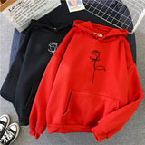 Black Rose Hoodie Autumn and Winter Fleece Sweater Line Rose Coat Hoodie