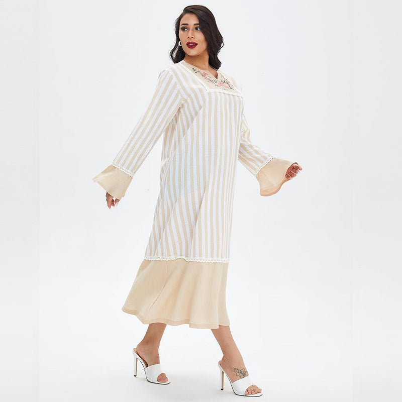 Muslim Women Stylish Kashibo Abaya Muslim Ladies Long Gown Islamic Clothing Jilbab Jalabiya Casual Loose Plus Size Embroidery Solid Color Dress