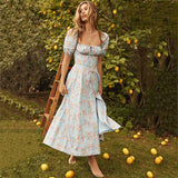Women Summer Dresses Midi Dress Fashion Puff Sleeve Floral Dress