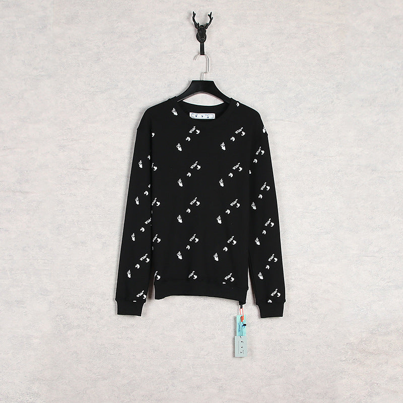Off White Long Sleeve Round Neck Sweater Autumn And Winter Printed Pattern Crew Neck Pullover Sweatshirt