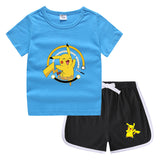 Children Pokemon Pikachu Tshirts & Shorts Casual Sports Sweat-Absorbent Suit Neutral