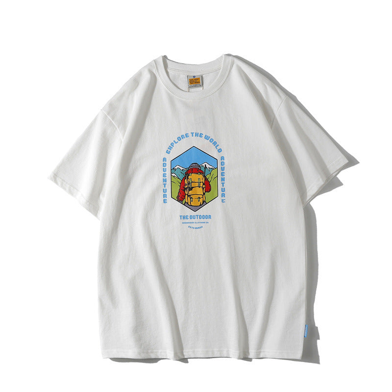 Man Summer T Shirt Printed Drop-Shoulder Sleeve Round Neck