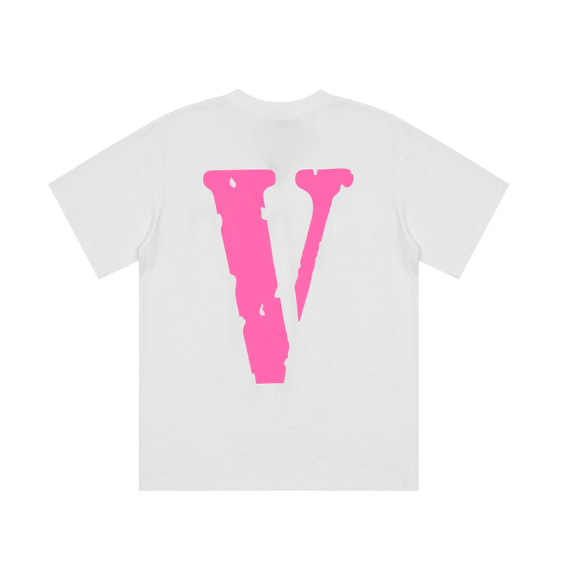Vlone Street HipHop Loose Short Sleeve Tshirt Men and Women Couple Pink Printing Half Sleeve Tshirt