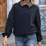 Women Sherpa Jacket Leopard Print Stud for Autumn and Winter Lapel Polar Fleece Plush Pullover Drawstring Sweatshirt Coat