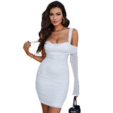 Women Bodycon Dress Spring Summer Mesh Single Sleeve Suspender Dress