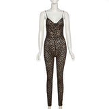 Summer Women's Sexy Low-Cut Sling Flocking Skinny Sheath Jumpsuit Women