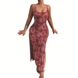 Nina Parker Dresses Sexy Temperament Leopard Print Backless Suspender Dress