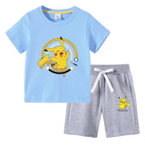 Children Pokemon Pikachu Tshirts & Shor Cotton Short-Sleeved Shorts Two-Piece Set