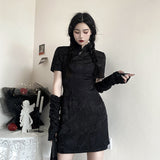 Gothic Lolita Harajuku Style Dressing Black Improved Cheongsam Dress with Oversleeves
