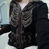 Skull Hoodie Halloween Skull Printed Full-Zip Cardigan Fall Winter Coat