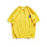 Summer Back Cartoon Bear Laser Printed Short-Sleeved T-shirt Men's Fashionable Loose Casual Student Top