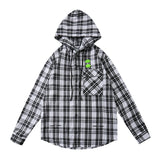 Off White Hoodie Long Sleeve Autumn Shirt Spring and Summer Plaid Striped Cardigan Hooded Shirt for Men and Women